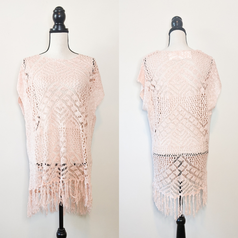 💥3 for $30💥 NWT Oddi Peach Crochet Top with Fringe - Picture 2 of 6